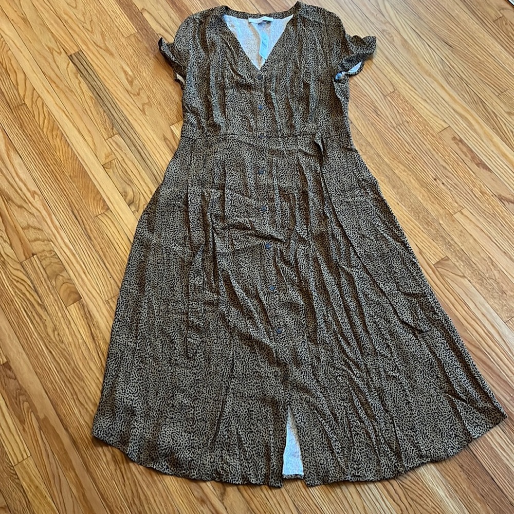 LOFT cheetah rockabilly button up dress
